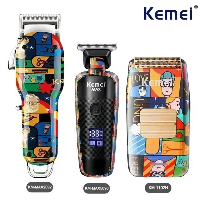 Cortapelos Kemei recargable con estampado de grafiti, recortadora de barba para hombre, afeitadora KM-MAX2092, KM-MAX5090 y KM-1102H.